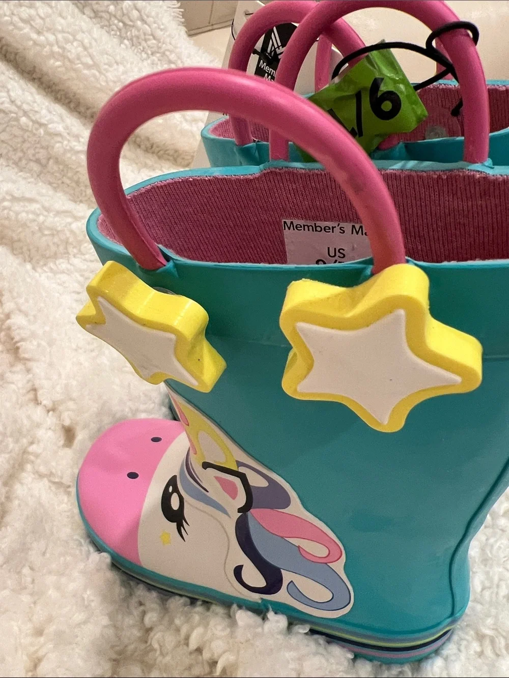 Girls Unicorn Rain Boots in Teal and Pink